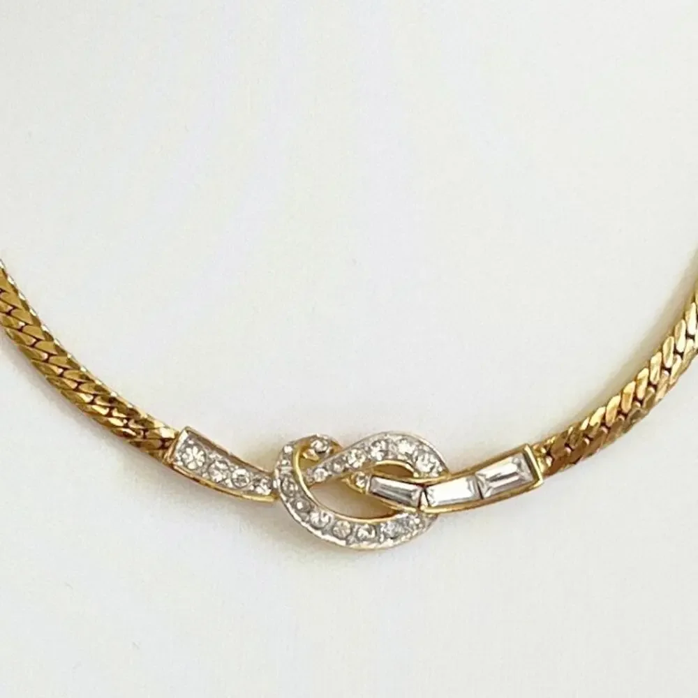 NINA RICCI Vintage Love Knot Rhinetone Snake Omega Choker Necklace 1980s
